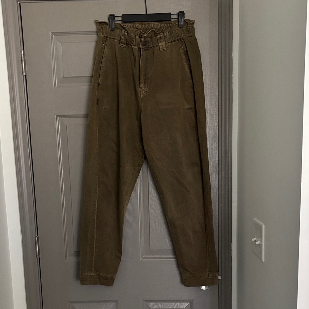 Lucky Brand Women's Olive Wide Leg Paper Bag Style Pants